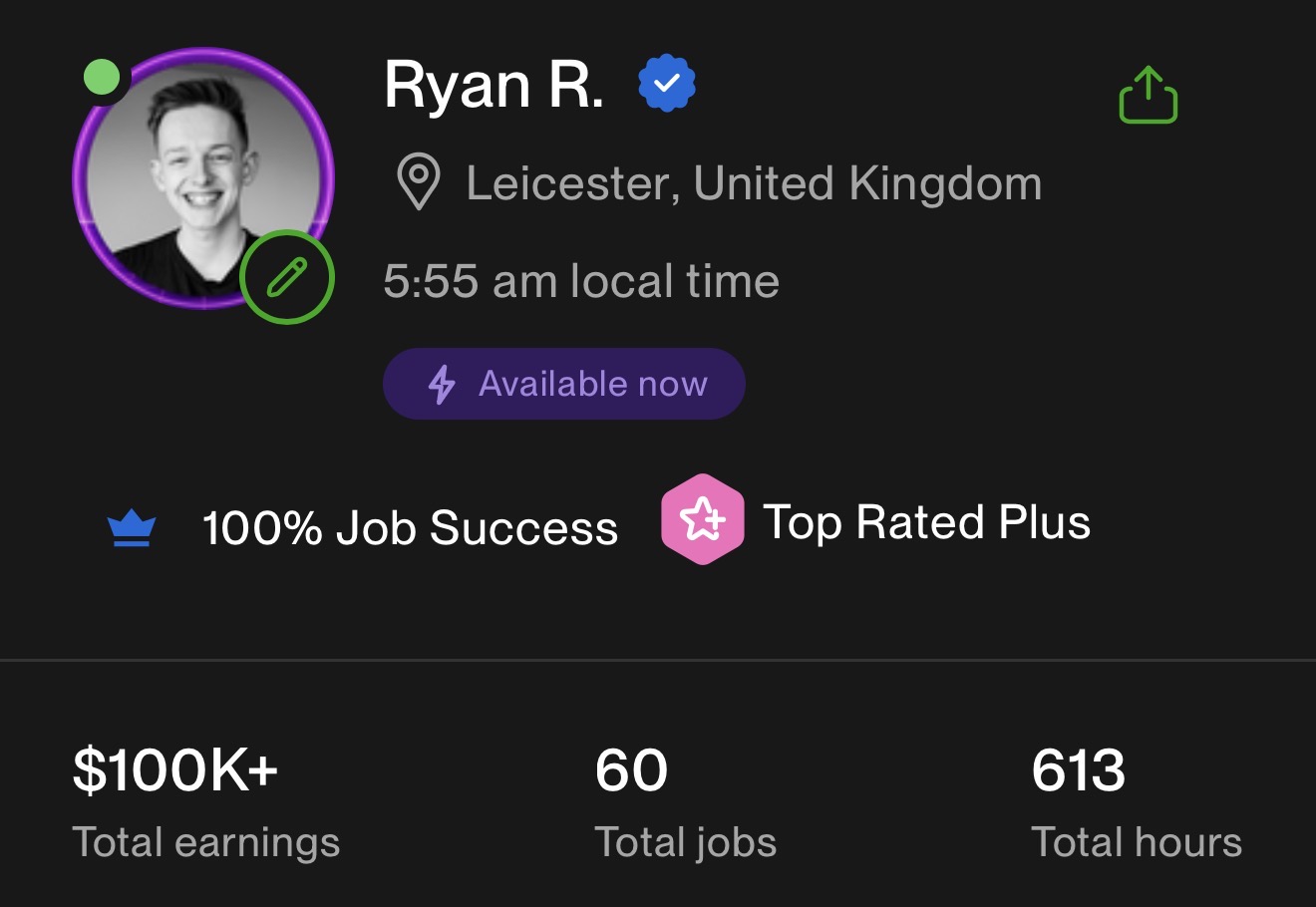 Ryan Ramshaw public Upwork profile